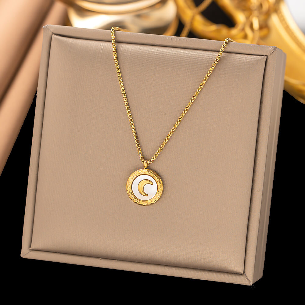 18K Gold Plated Crescent Moon Medallion Necklace